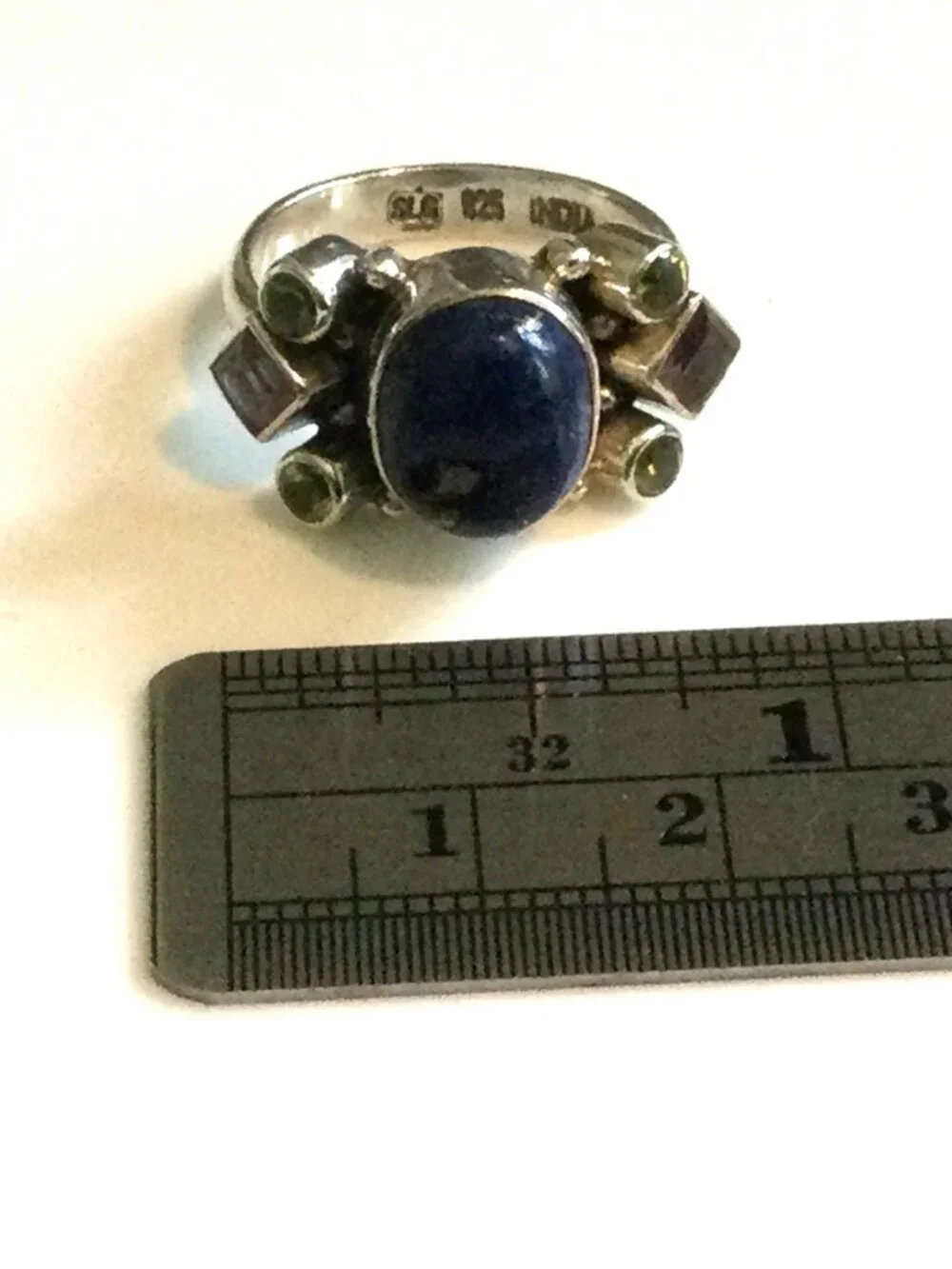 SLG 925 India Sterling Silver Lapis Amethyst Citrine Ring SZ 8